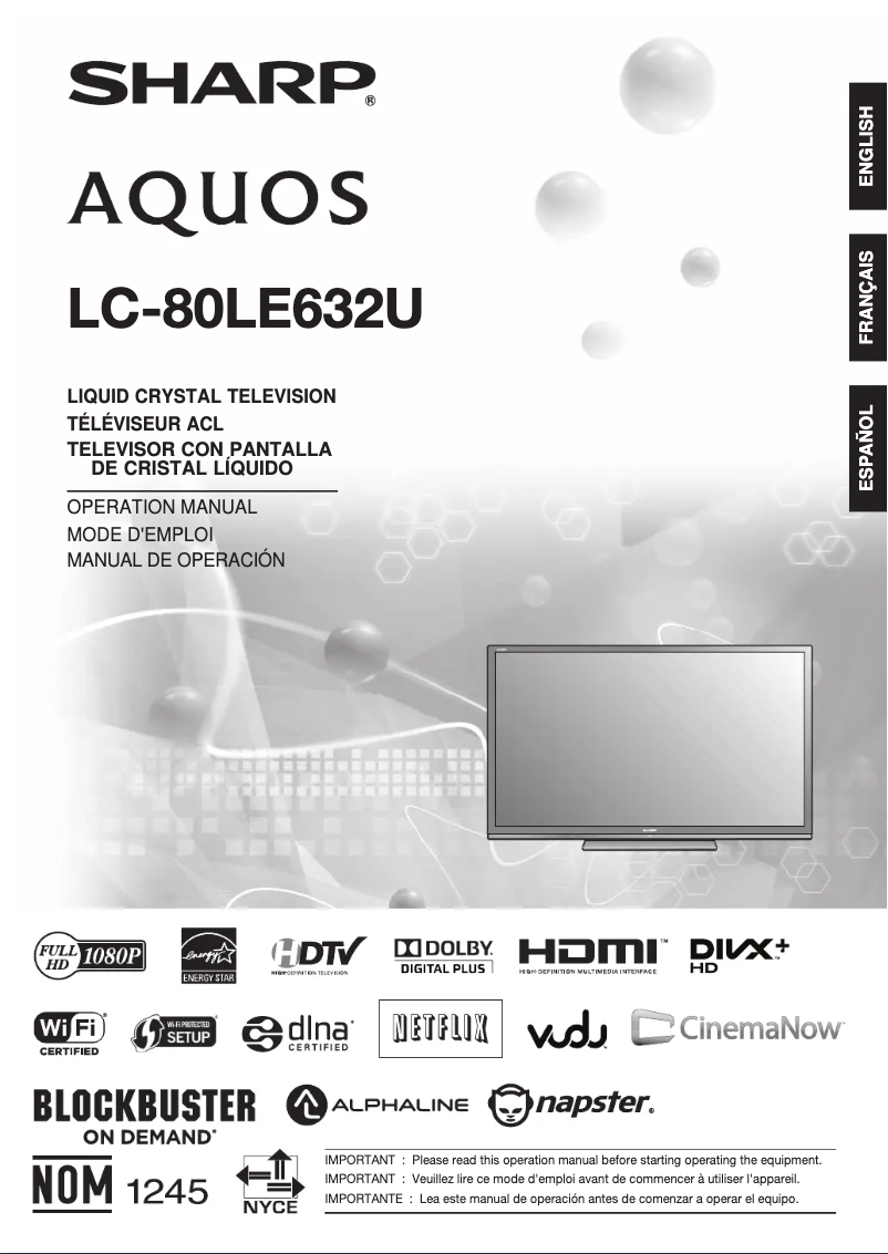 Page 1 de la notice Manuel utilisateur Sharp Aquos LC-80LE632U