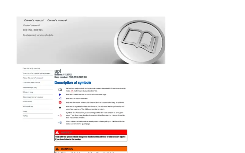 Page 1 de la notice Manuel utilisateur Volkswagen Up! (2021)