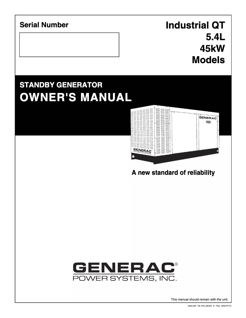 Page n°1 - Manuel utilisateur Generac QT04554GNSNA