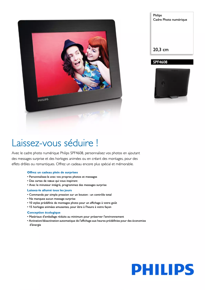 Page 1 de la notice Fiche technique Philips SPF4608