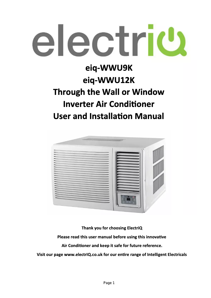Page n°1 - Manuel utilisateur ElectriQ eiq-WWU12K