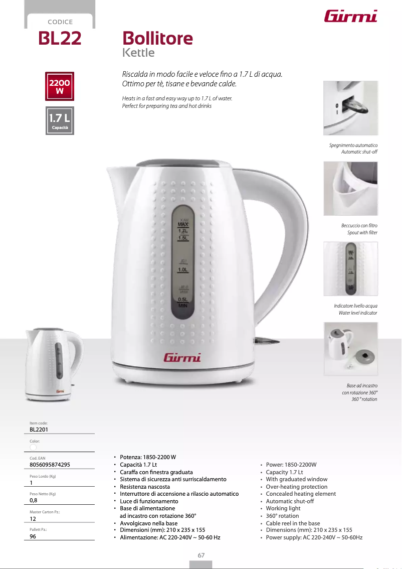 Page 1 de la notice Fiche technique Girmi BL22