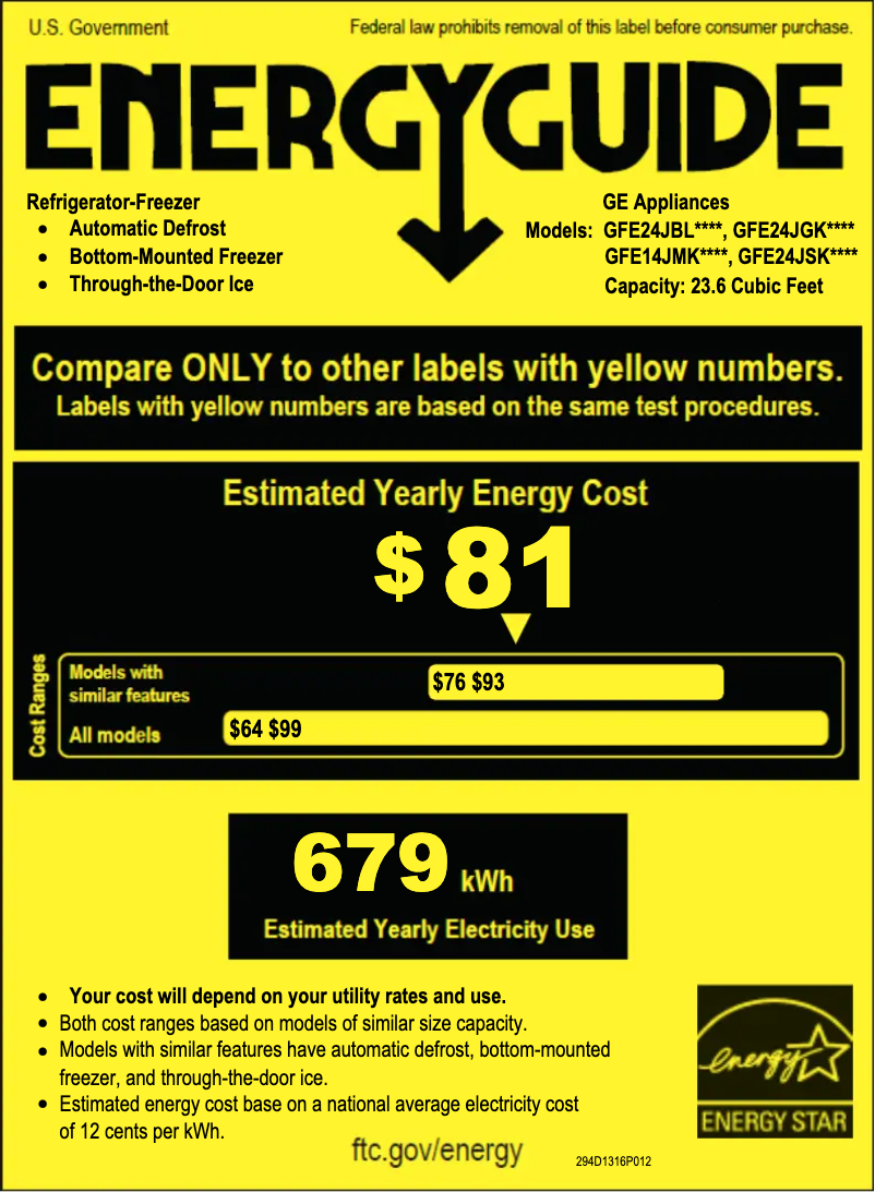 Page 1 of the manual Energy Label GE GFE24JBLTS