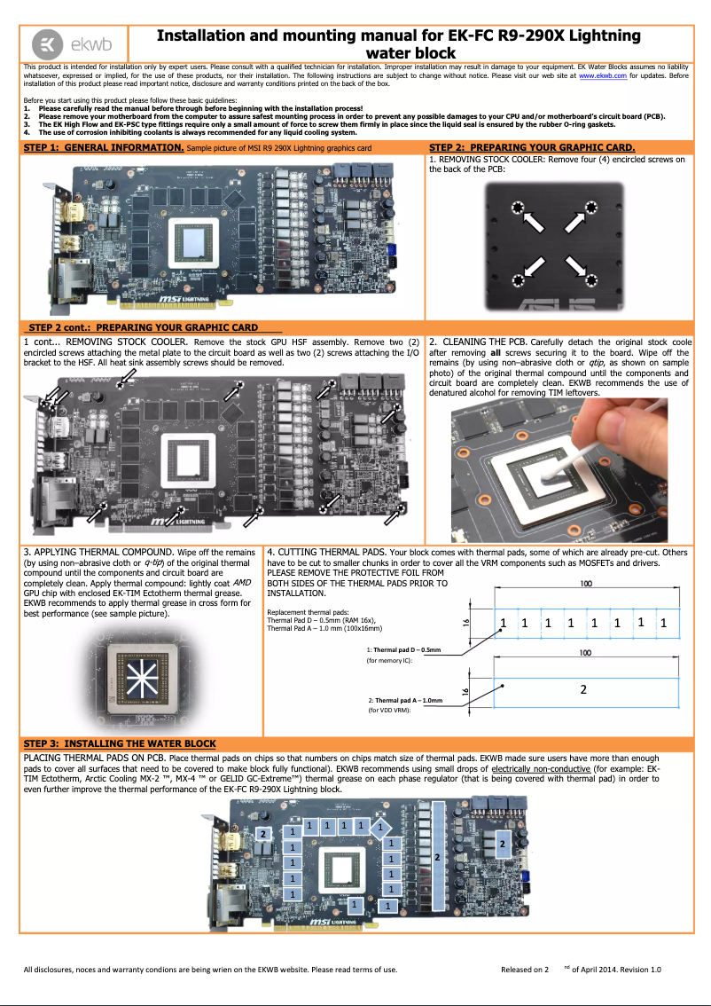 Page n°1 - Manuel utilisateur EK Water Blocks EK-FC R9-290X