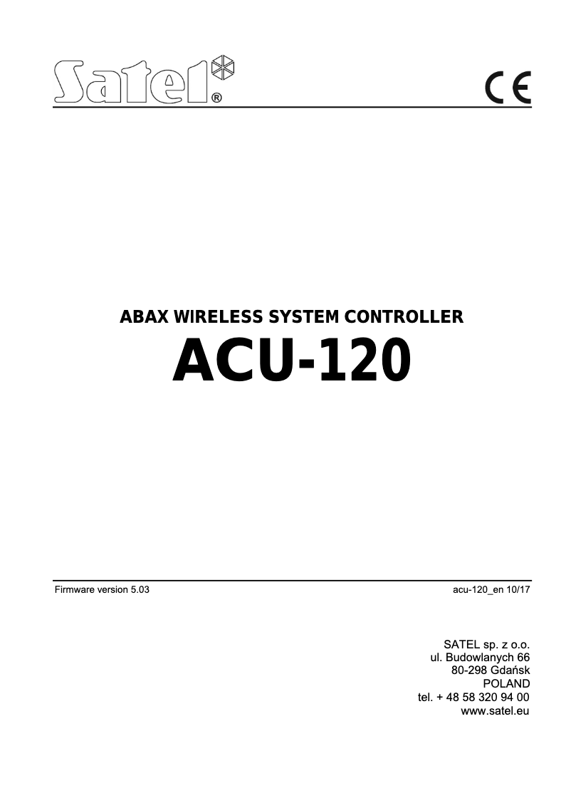 Page 1 de la notice Manuel utilisateur Satel ACU-120