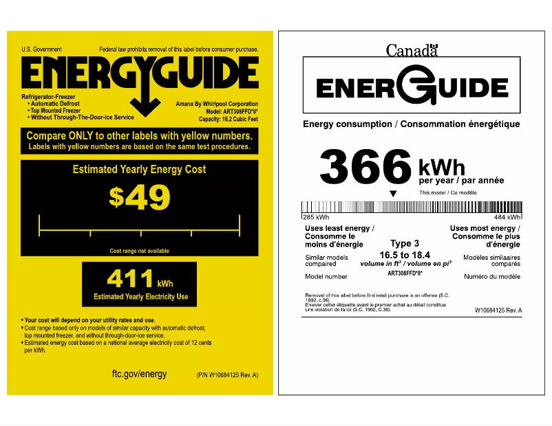 Page n°1 - Label énergétique Amana ART308FFD