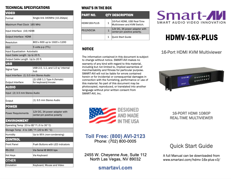 Page n°1 - Guide de démarrage rapide Smart-AVI HDMV-16X-PLUS