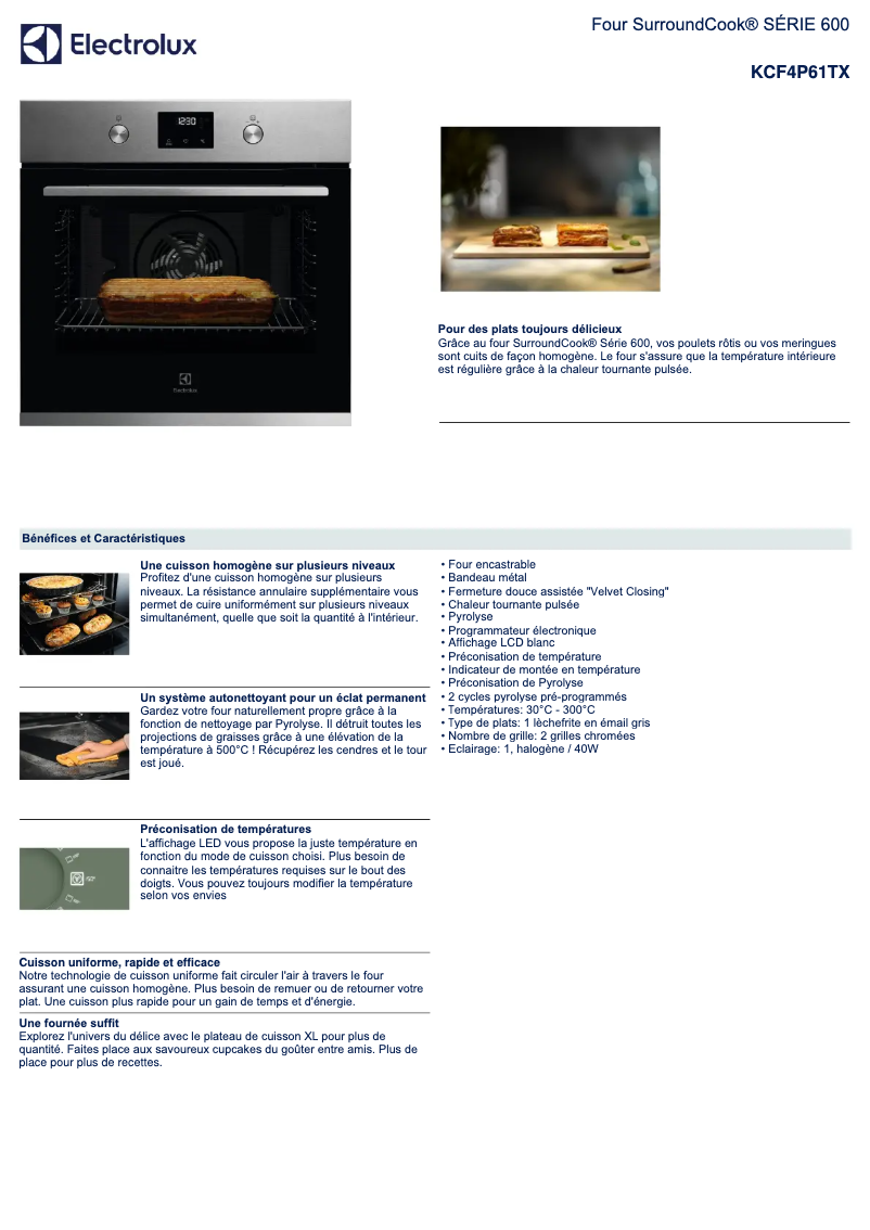 Page 1 de la notice Fiche technique Electrolux KCF4P61TX