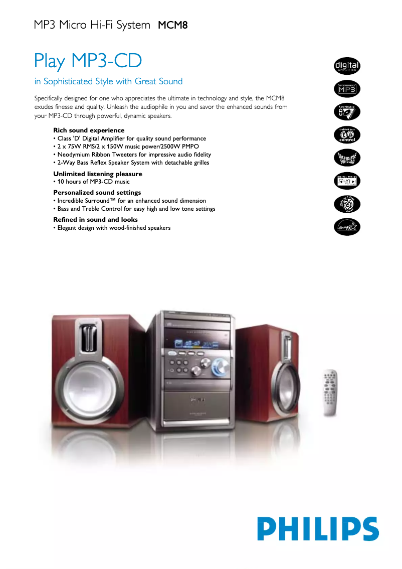 Página 1 del manual Ficha técnica Philips MCM8