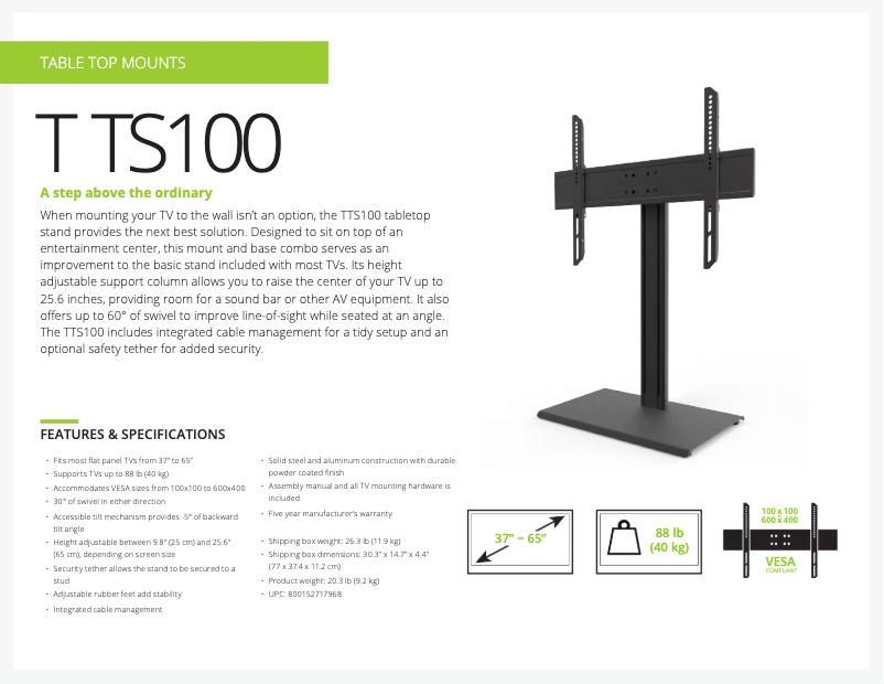 Page 1 de la notice Fiche technique Kanto TTS100