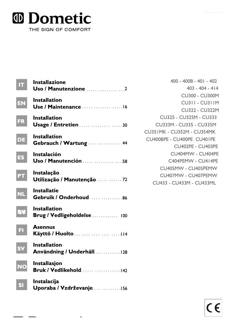 Page n°1 - Manuel utilisateur Dometic CU414PE