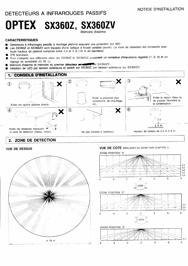 Page 1 de la notice Manuel utilisateur Optex SX-360Z