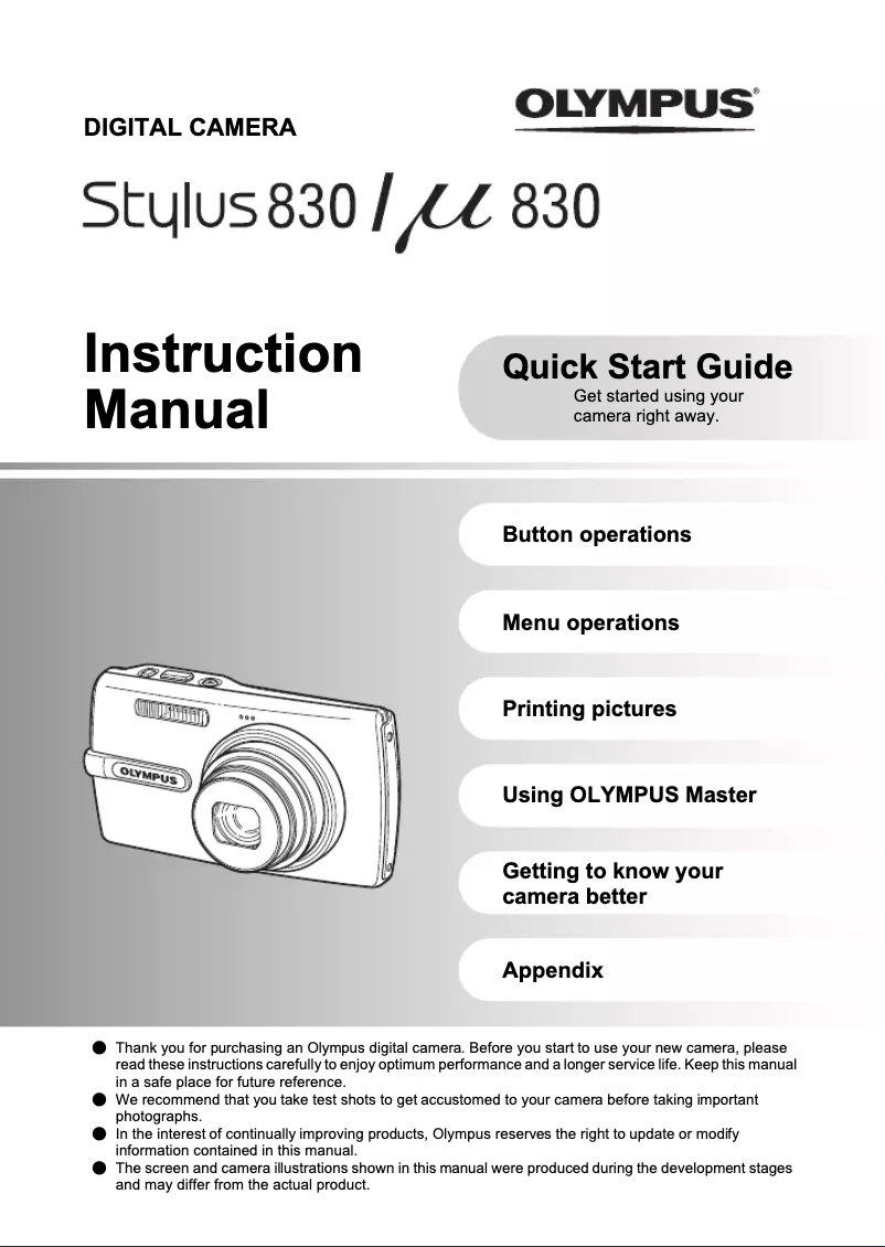 Image de la première page du manuel de l'appareil Stylus 830