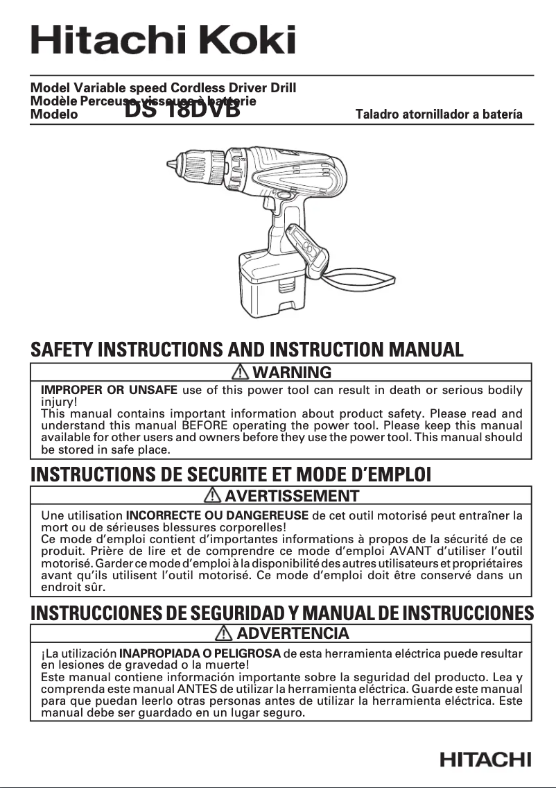 Page 1 de la notice Manuel utilisateur Hitachi DS 18DVB