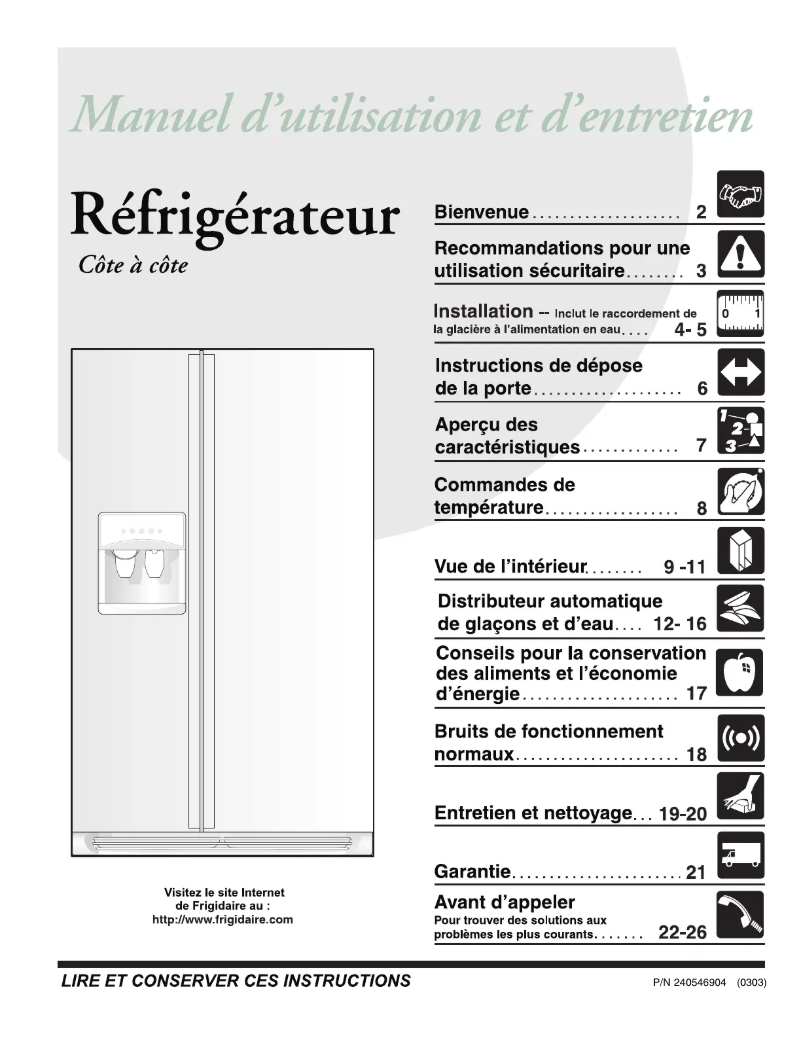 Page n°1 - Manuel utilisateur Frigidaire PLHS267ZCB