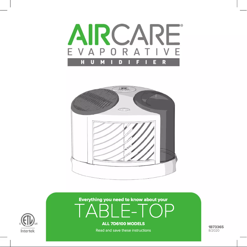 Page n°1 - Manuel d'utilisation et d'entretien AirCare Table-Top 7D6100
