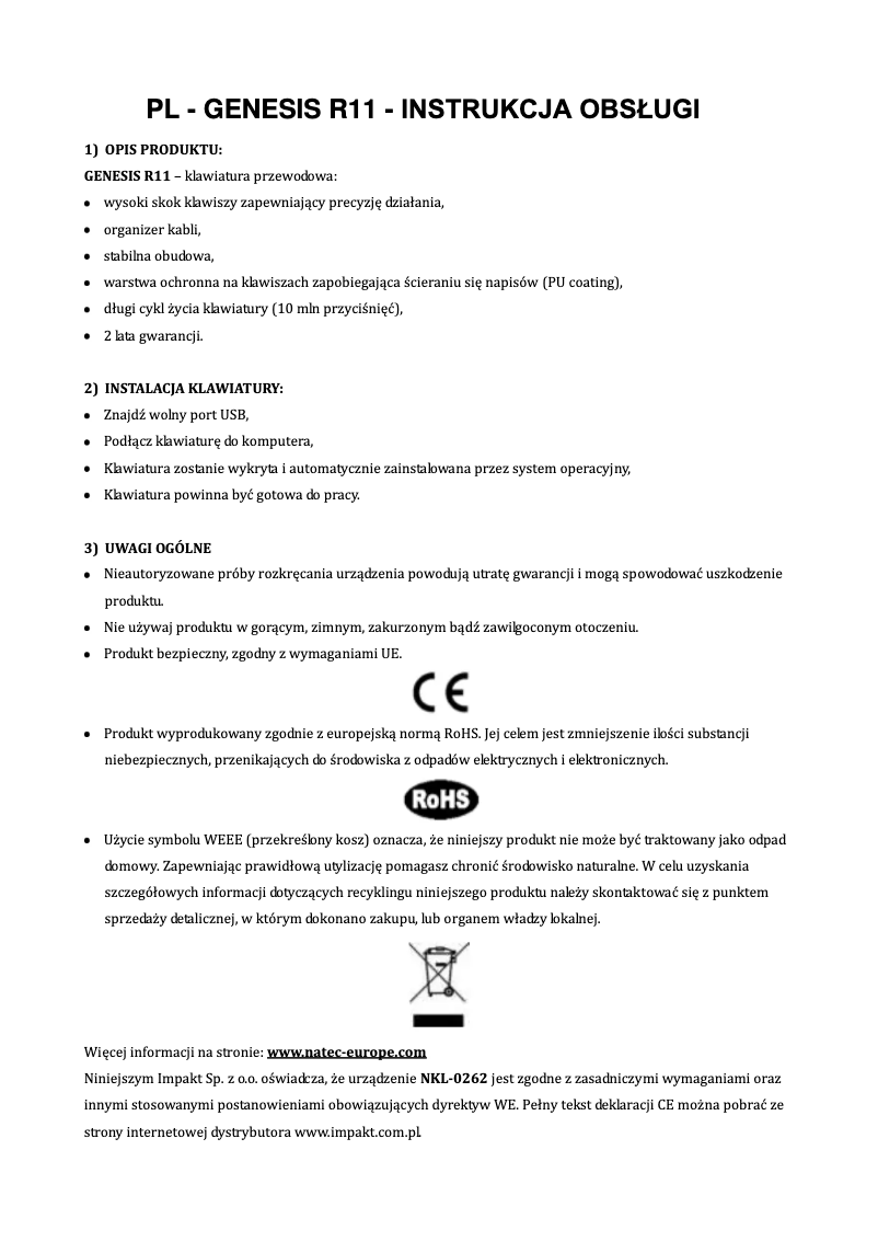 Page n°1 - Manuel utilisateur Genesis R11