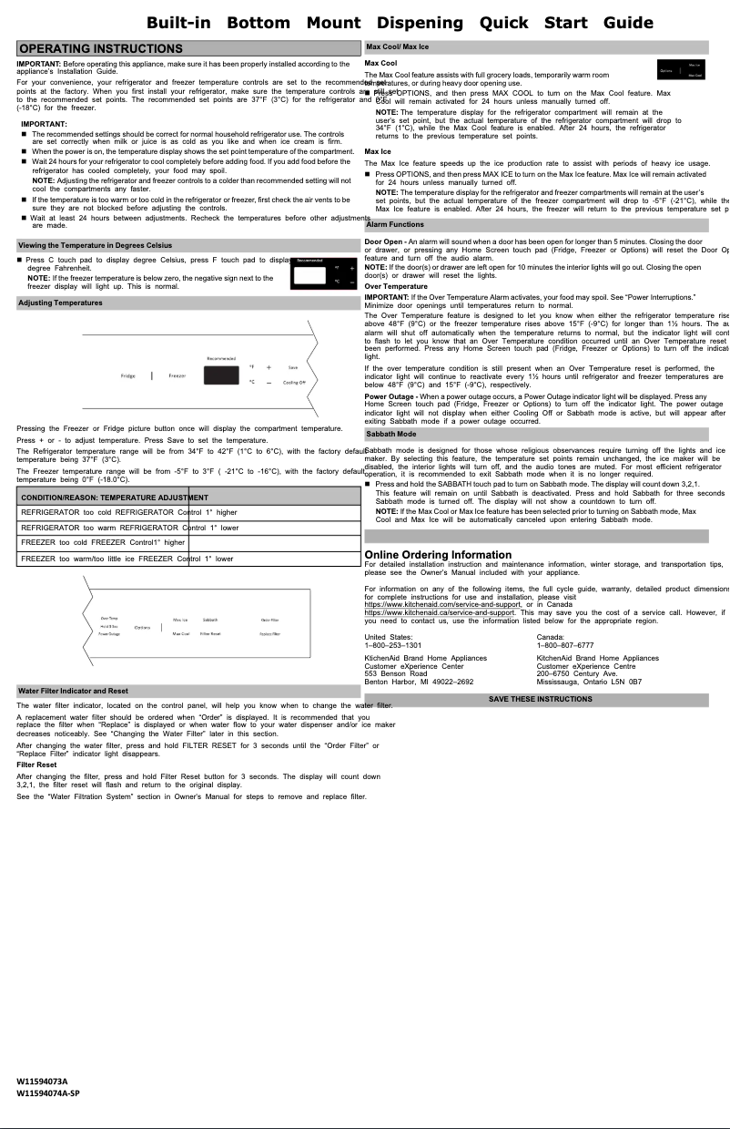 Página 1 del manual Guía de inicio rápido KitchenAid KBFN502EPA