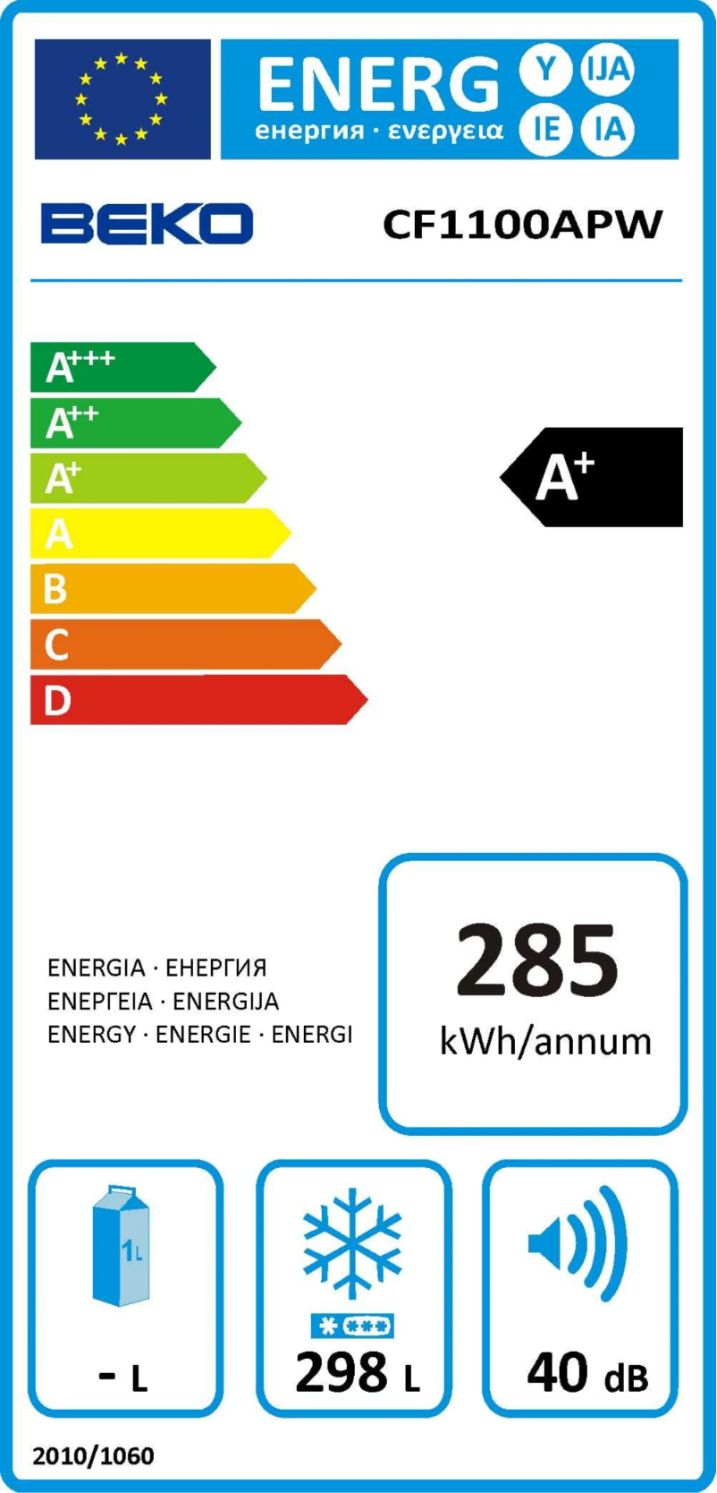 Page n°1 - Label énergétique Beko CF1100AP