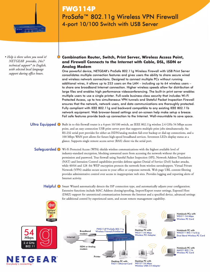Page 1 de la notice Fiche technique Netgear FWG114P