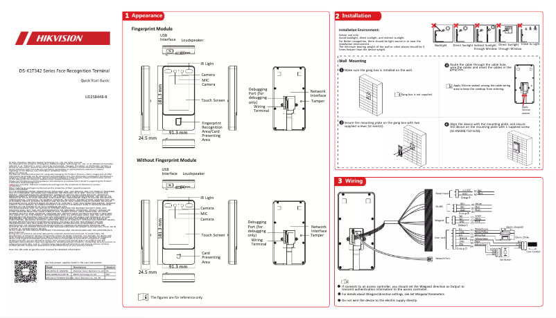 Page 1 de la notice Guide de démarrage rapide Hikvision DS-K1T342DX