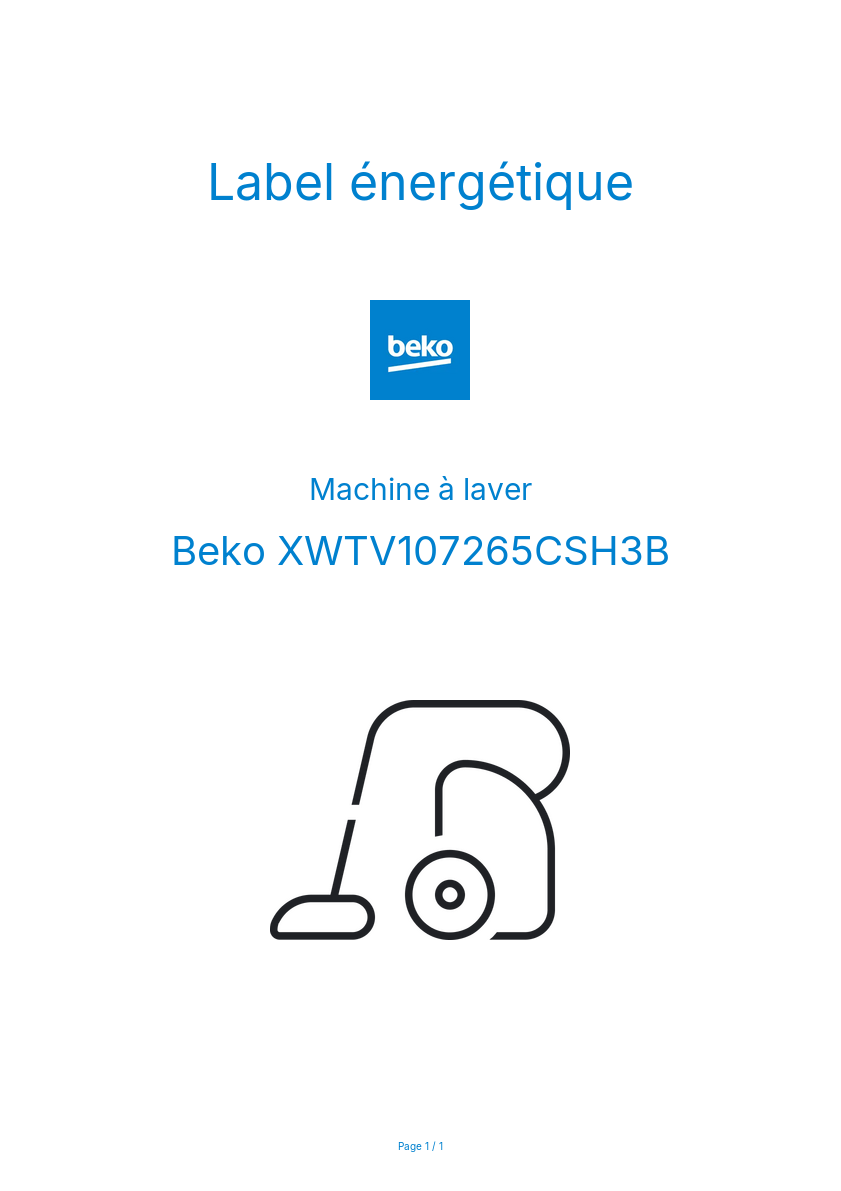 Page n°1 - Label énergétique Beko XWTV107265CSH3B