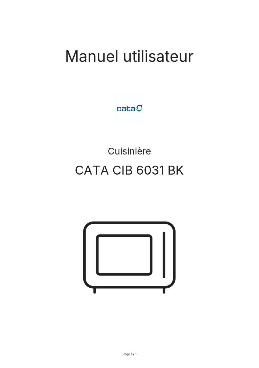 Page n°1 - Manuel utilisateur CATA CIB 6031 BK