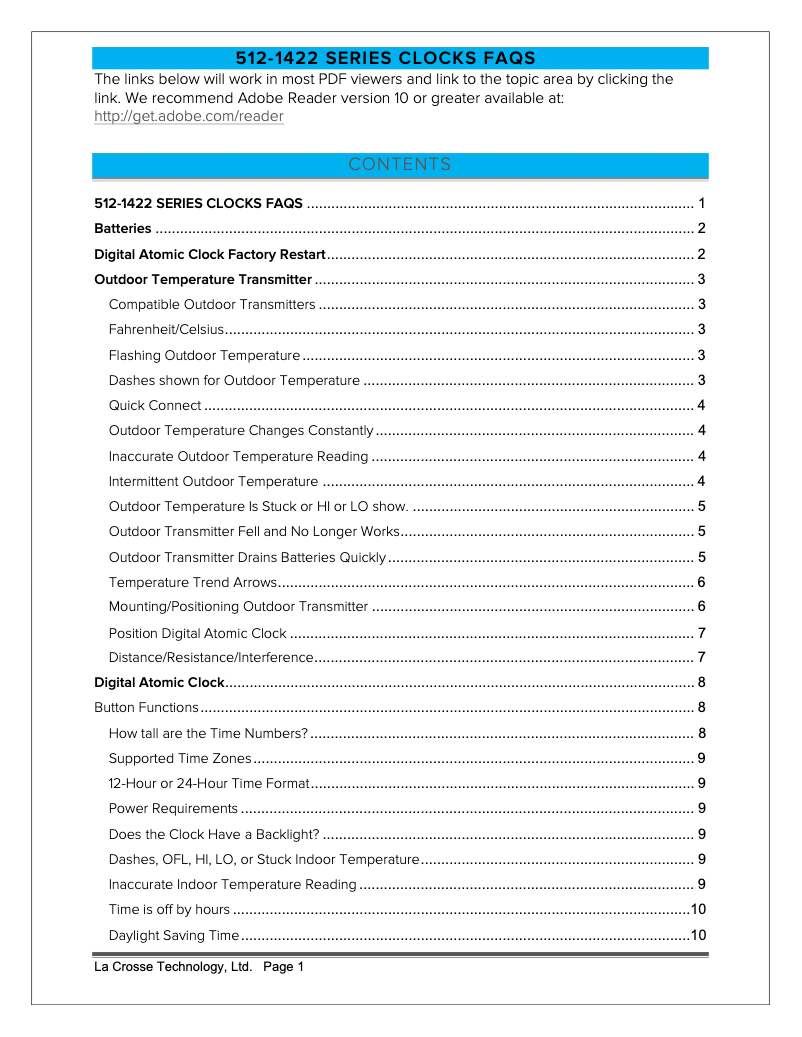 Page n°1 - FAQ La Crosse Technology 512-1422BK