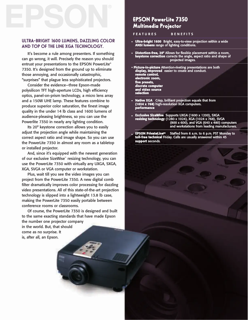 Page 1 de la notice Brochure Epson PowerLite 7350