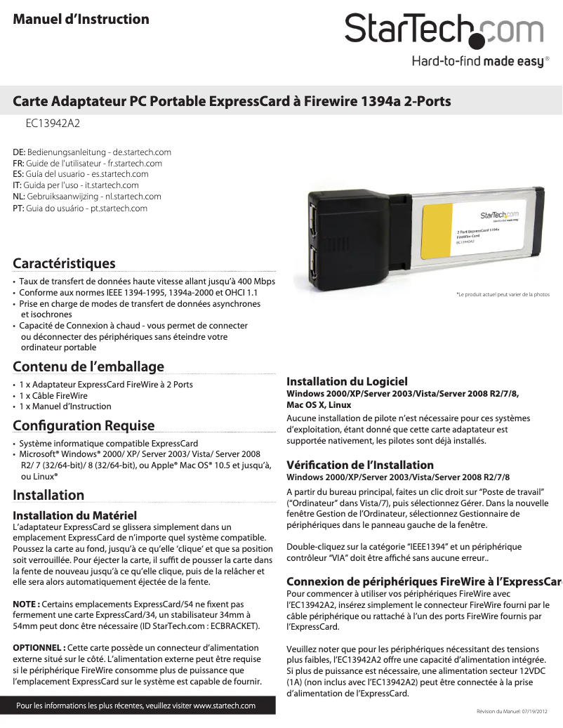 Page 1 de la notice Manuel utilisateur StarTech.com EC13942A2