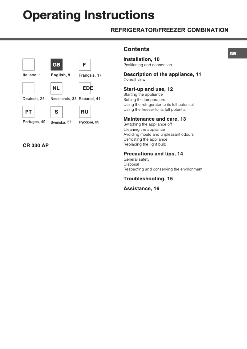 Image de la première page du manuel de l'appareil CR330AP