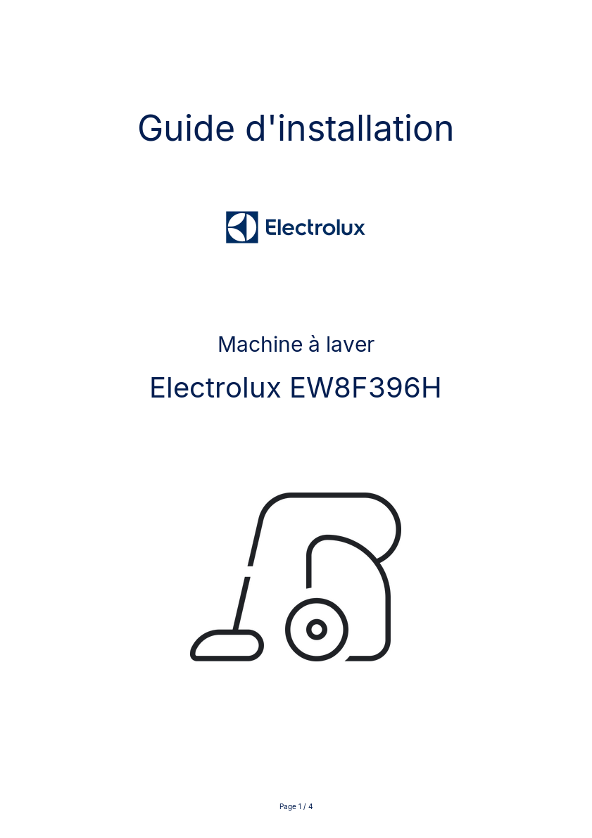 Page n°1 - Guide d'installation Electrolux EW8F396H