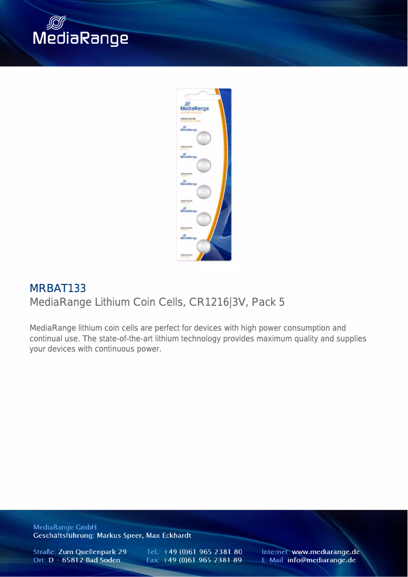 Page 1 de la notice Manuel utilisateur MediaRange MRBAT133