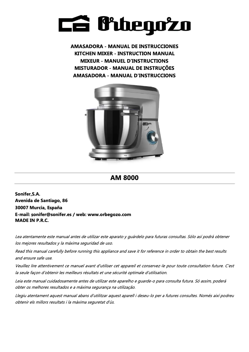 Page n°1 - Manuel utilisateur Orbegozo AM 8000