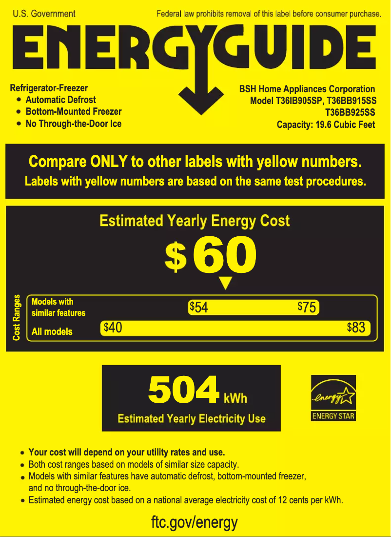 Page 1 de la notice Label énergétique Thermador T36BB915SS