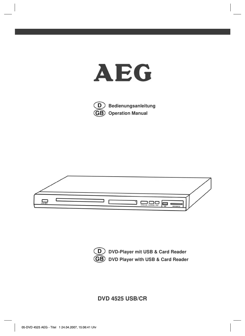 Page 1 de la notice Manuel utilisateur AEG DVD 4525 CR