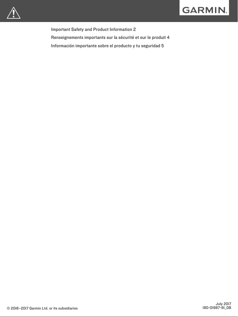 Page 1 de la notice Instructions de sécurité Garmin Rino 750
