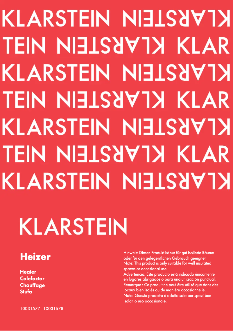 Page 1 de la notice Manuel utilisateur Klarstein 10031578