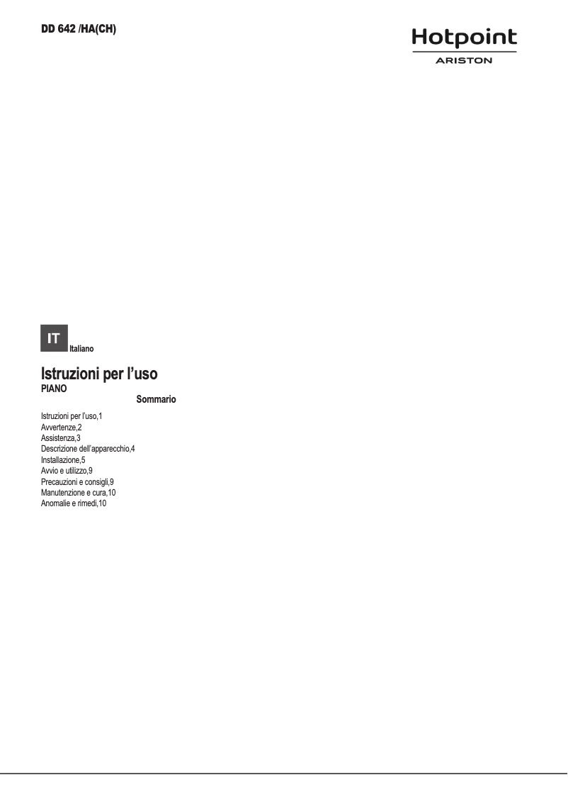 Page 1 de la notice Manuel utilisateur Hotpoint Ariston DD 642 /HA(CH)
