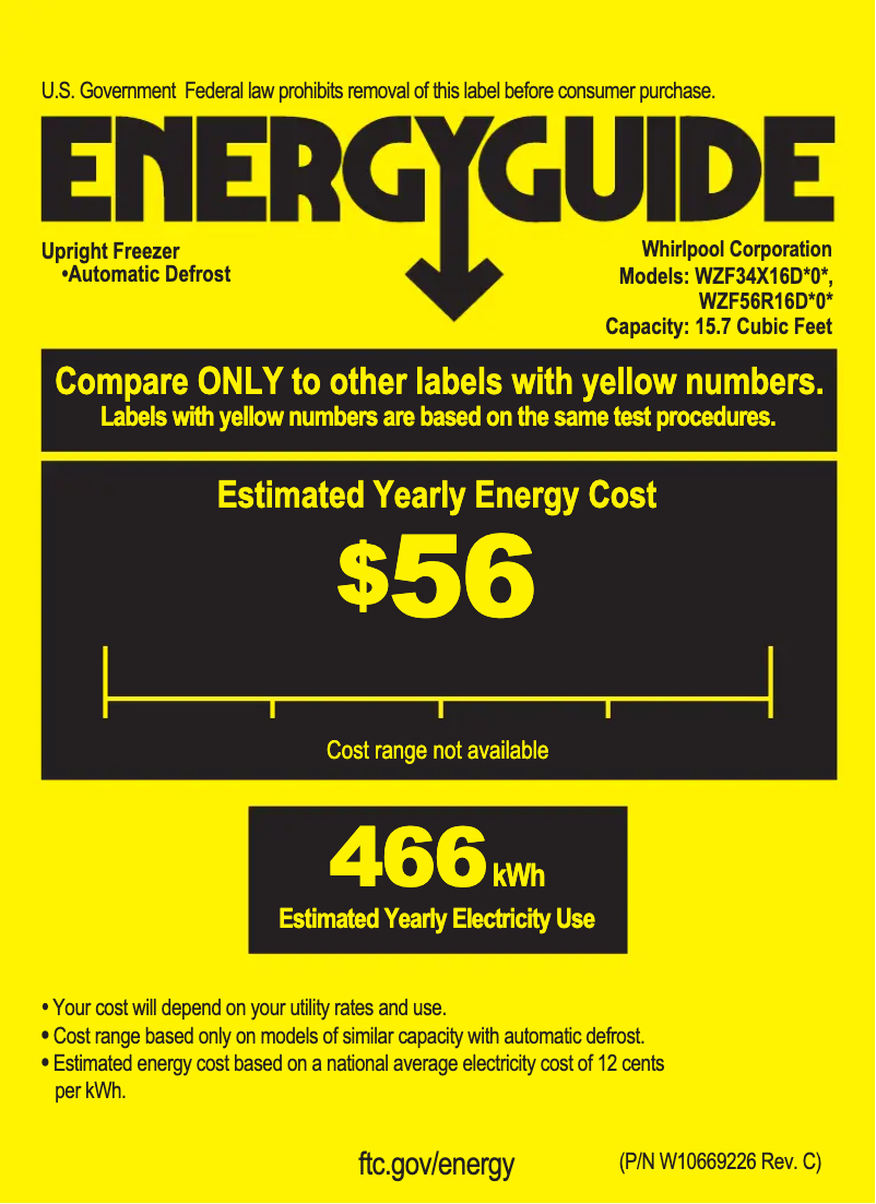 Page 1 de la notice Label énergétique Whirlpool WZF56R16DW