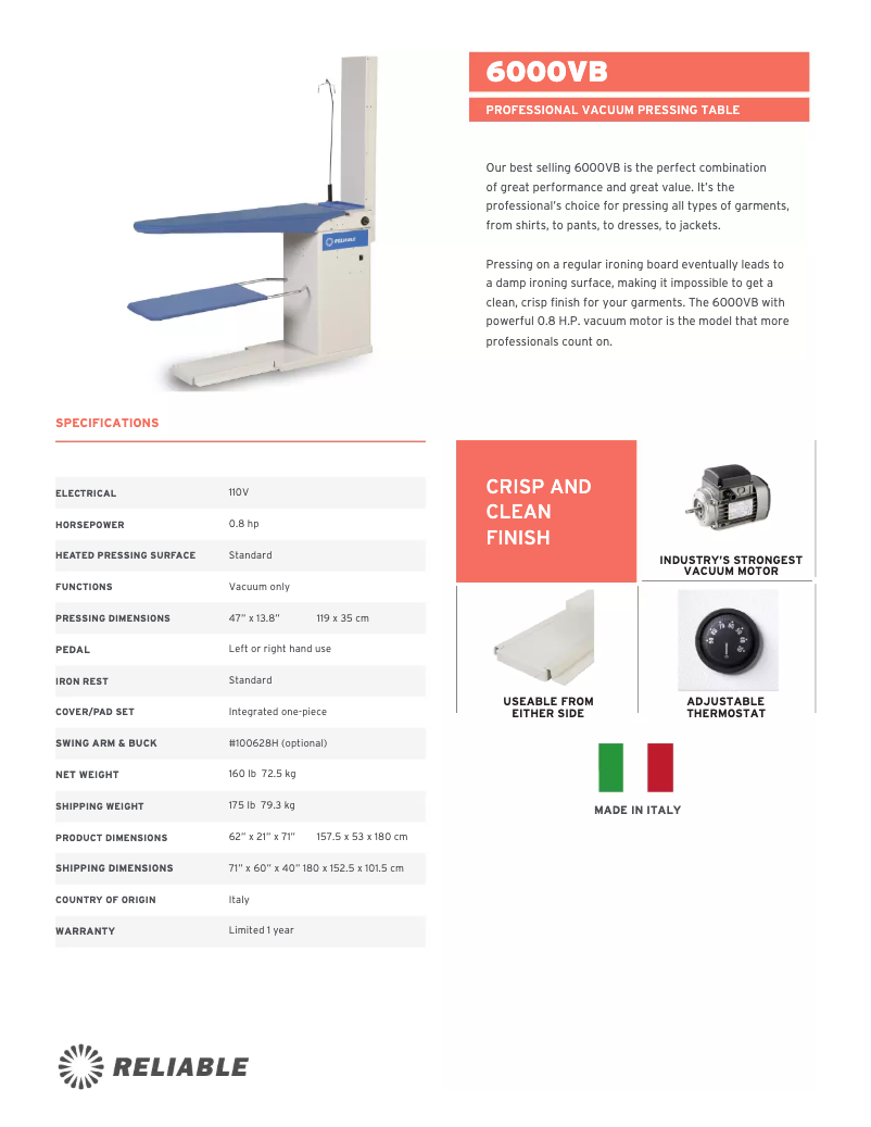 Page n°1 - Fiche technique Reliable 6000VB