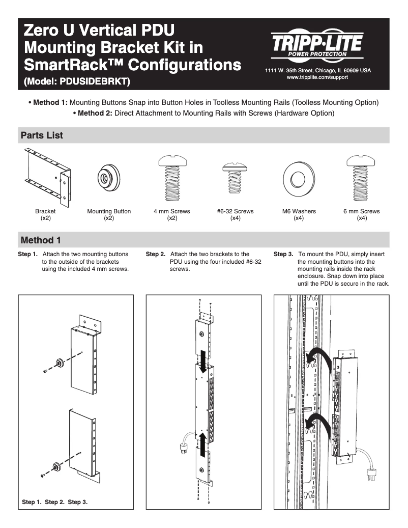 Page 1 de la notice Manuel utilisateur Tripp Lite PDUSIDEBRKT