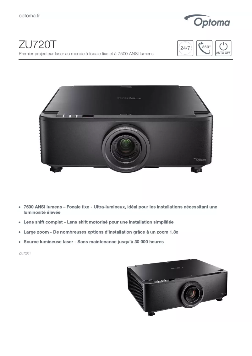 Page n°1 - Fiche technique Optoma ZU720T
