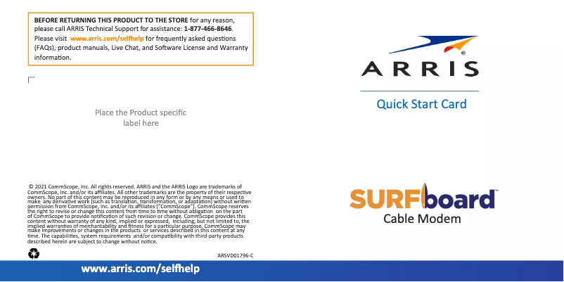 Page 1 of the manual Quick Start Guide Arris SURFboard S33 DOCSIS