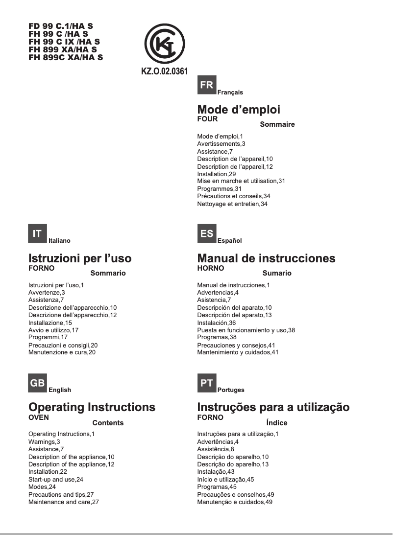 Page 1 de la notice Manuel utilisateur Hotpoint Ariston FH 899 C XA/HA S