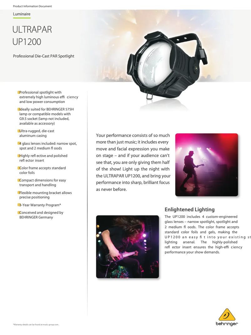 Page 1 de la notice Fiche technique Behringer Ultrapar UP1200