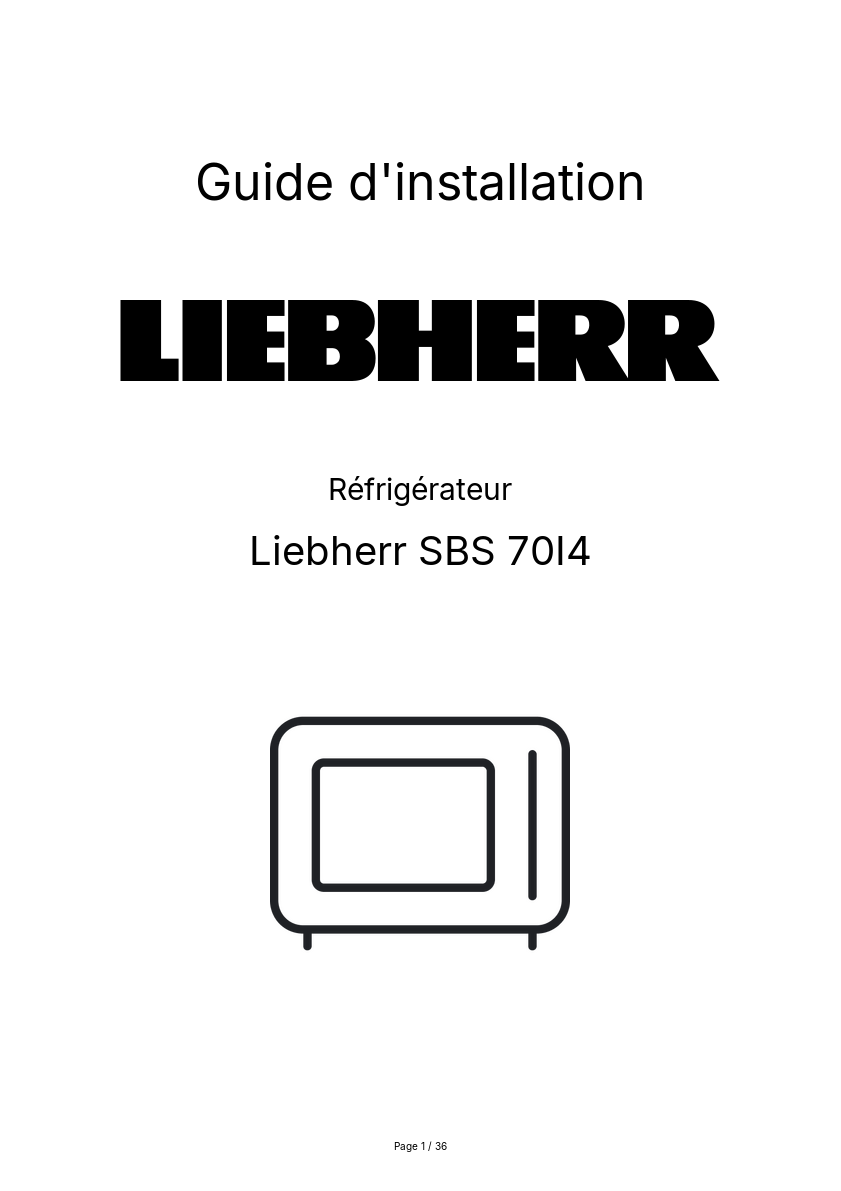 Page n°1 - Guide d'installation Liebherr SBS 70I4