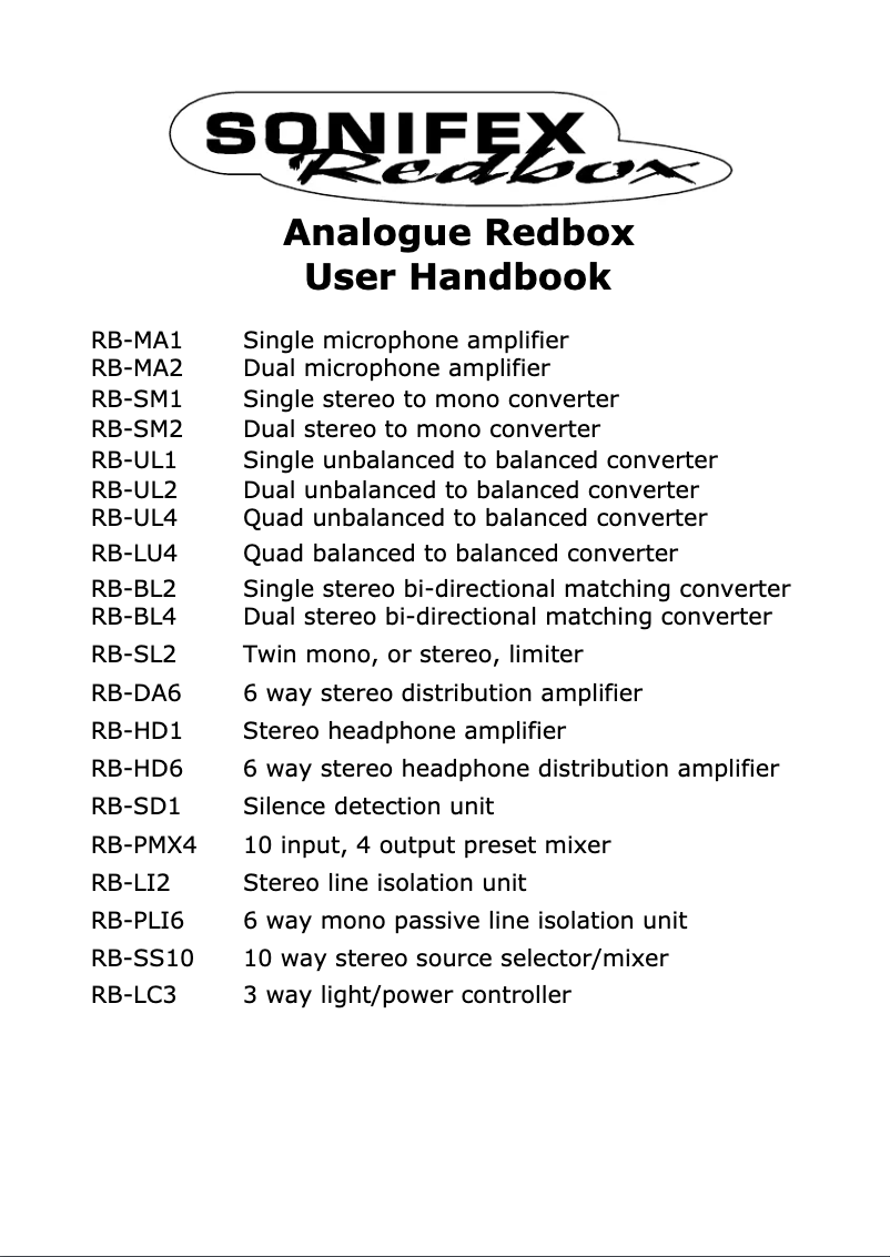 Page n°1 - Manuel utilisateur Sonifex Redbox RB-UL4