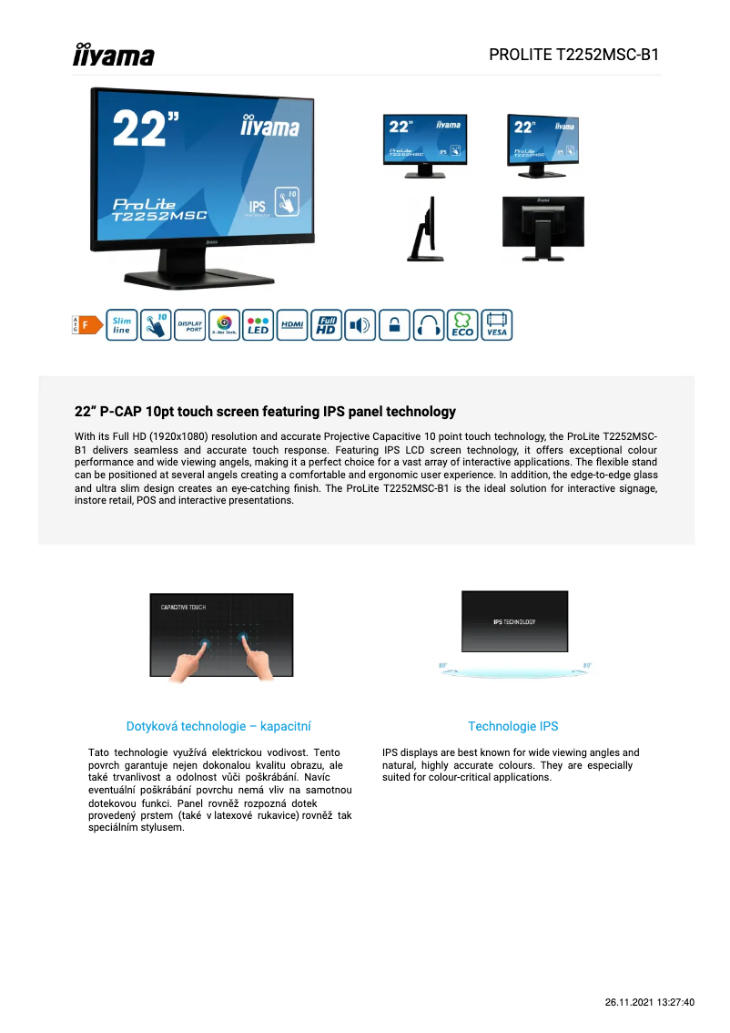 Página 1 del manual Ficha técnica Iiyama ProLite T2252MSC