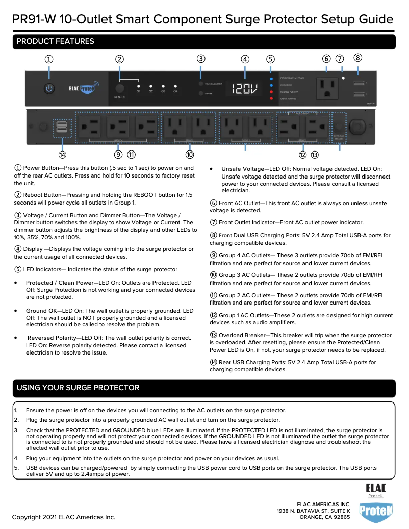 Page 1 de la notice Manuel utilisateur ELAC Protek PR-91W